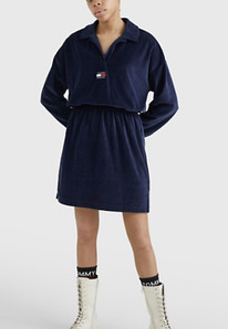 TH VELOUR BADGE LOGO POLO DRESS Twilight Navy