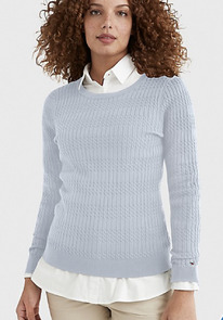 TH SOLID CABLE KNIT SWEATER Breezy Blue