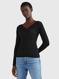 TH 10% ����� SLIM FIT HENLEY SWEATER Black