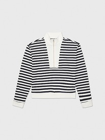 TH CROPPED STRIPE HALF-ZIP SWEATSHIRT Bi Stripes- Sky Captain/Ivory