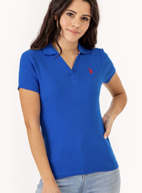 U.S. Polo Assn  SPLIT NECK RIBBED POLO SHIRT LAPIS BLUE