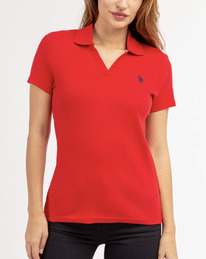 U.S. Polo Assn  SPLIT NECK RIBBED POLO SHIRT ENGINE RED