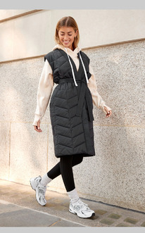Next Black Longline Tie Waist Padded Gilet
