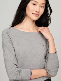 TomH  Solid Boatneck Sweater Grey Heather