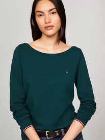 TomH  Solid Boatneck Sweater Cypress Green