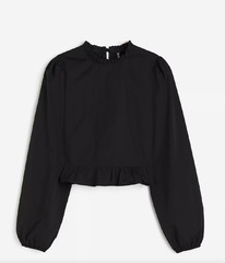 �� Puff-sleeved peplum blouse Black