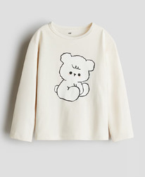 �� Printed cotton top Cream/Teddy bear