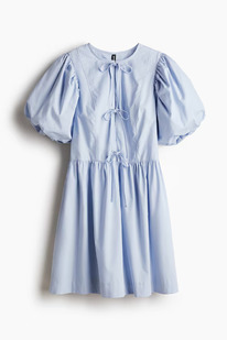 �� Tie-detail puff-sleeved dress Light blue