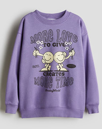 HM OVERSIZED PRINT-MOTIF SWEATSHIRT Purple/SmileyWorld�