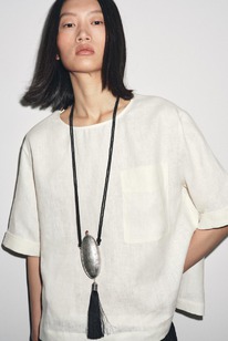 zara TOP LINO MANGA CORTA ZW COLLECTION CRUDO