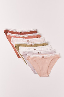 womensecret 7er-Pack klassische Slips aus Baumwolle einfarbig mit Spitze