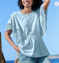 christmann Heine Fledermausshirt m. Crochet-Spitze, hellblau