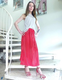 christmann TOMMY HILFIGER Marken-Midi-Streifenrock, rot-weiß